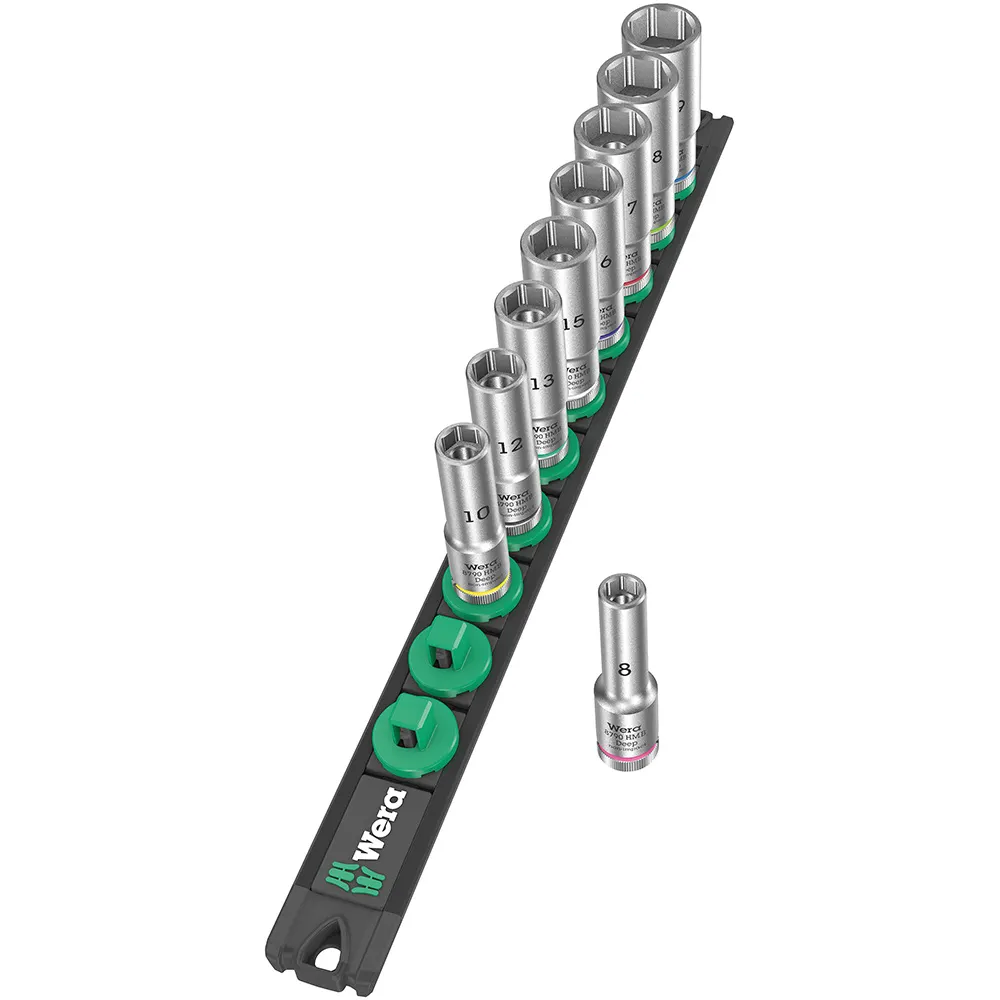 WERA Magnetic Socket Rail B Deep 1 Socket Set, 3/8" DR - 9 Piece WER005440