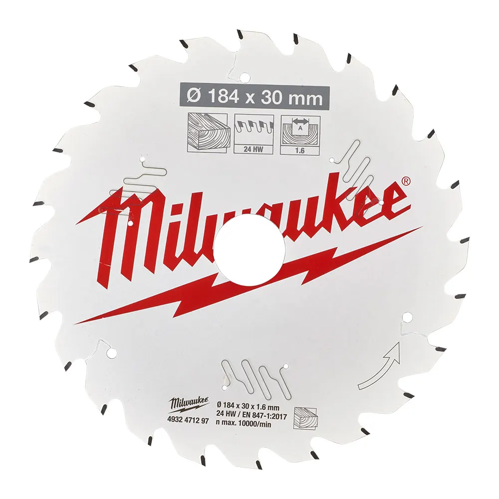 MILWAUKEE 184x30mm 24T TCT Circular Saw Blade for Wood Cutting - FRAMING 4932471297