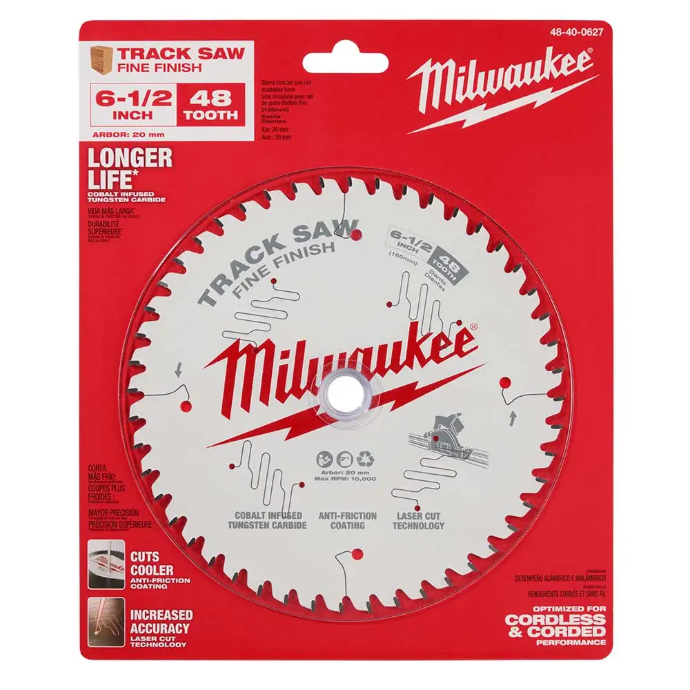 MILWAUKEE 165mm 48T Fine Finish TCT Track Saw Blade for Wood Cutting 48400627