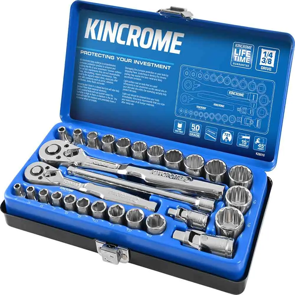 KINCROME 1/4" & 3/8" Drive Socket Set Metric 29 Piece K28018
