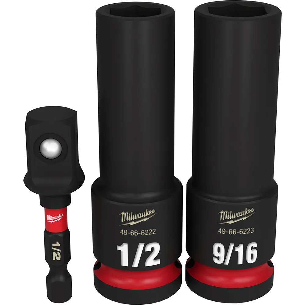 MILWAUKEE 3 Piece 1/2inch Drive 6 Point Shockwave SAE Deep Impact Socket Set 49664485