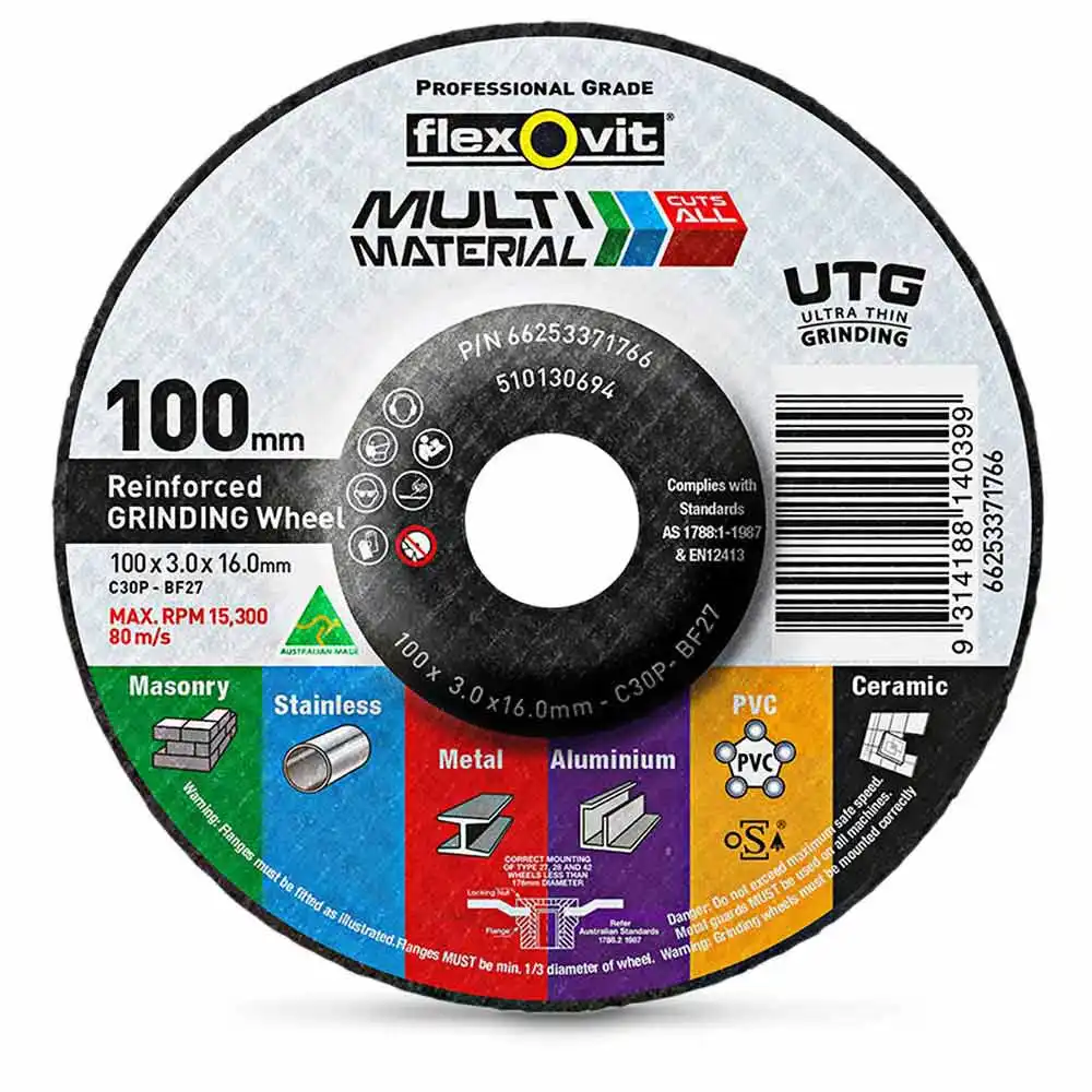 FLEXOVIT 100 x 3.0mm Multi-Purpose Grinding Disc - MULTIMATERIAL