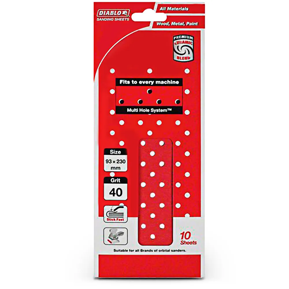 DIABLO 93 x 230mm 40-Grit Multi-Hole Clamped Orbital Sanding Sheet - 10 Piece