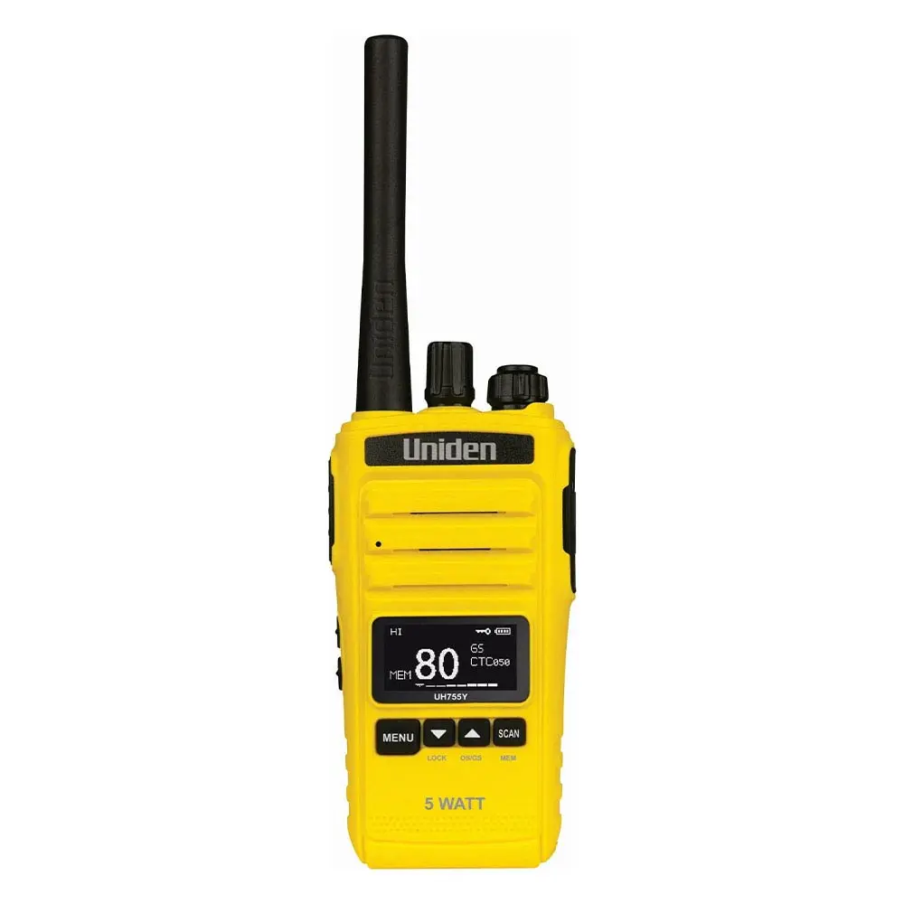 UNIDEN 5 Watt UHF IP55 LCD Screen Handheld Radio - Yellow UH755-Y
