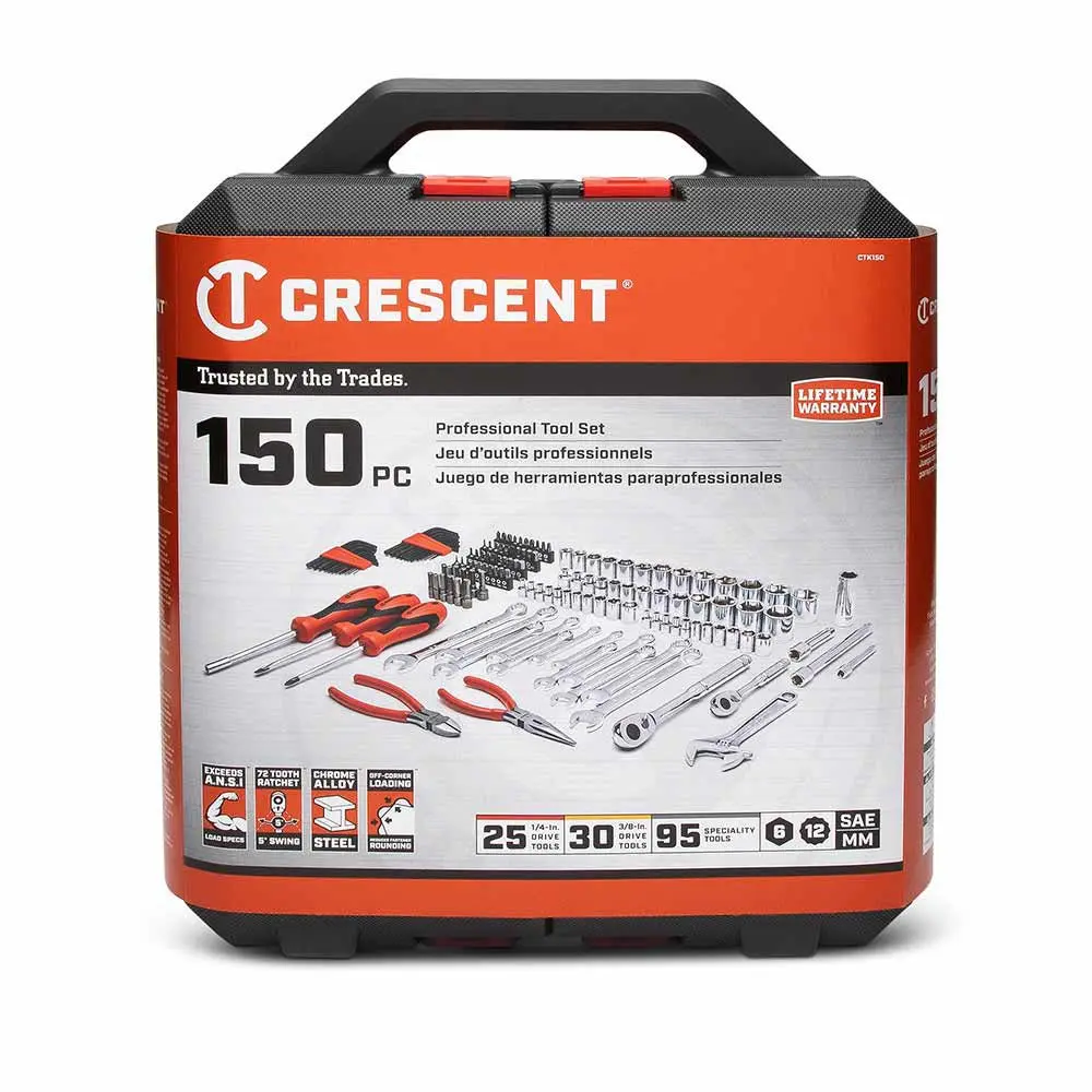 CRESCENT 1/4inch & 3/8inch Drive 6 Point Sae/Metric Standard Socket Set - 150 Piece CTK150
