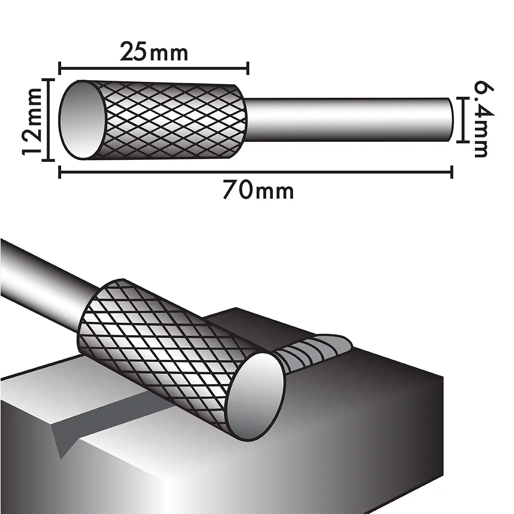 JOSCO 12 x2 5mm 1/4inch Shank Cylinder Diamond Cut Carbide Burr JB1004