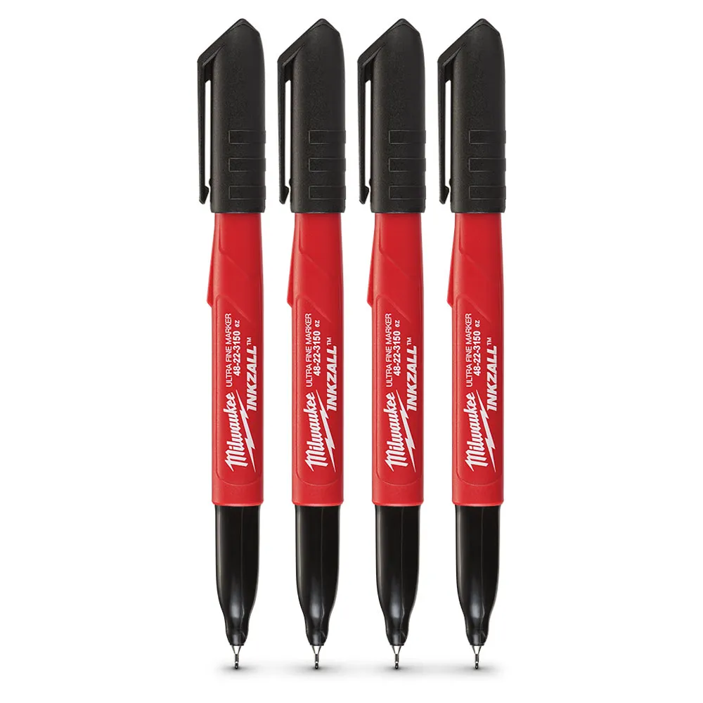 MILWAUKEE 4Pk Inkzall Blk Ultra Fine Point Markers 48223154
