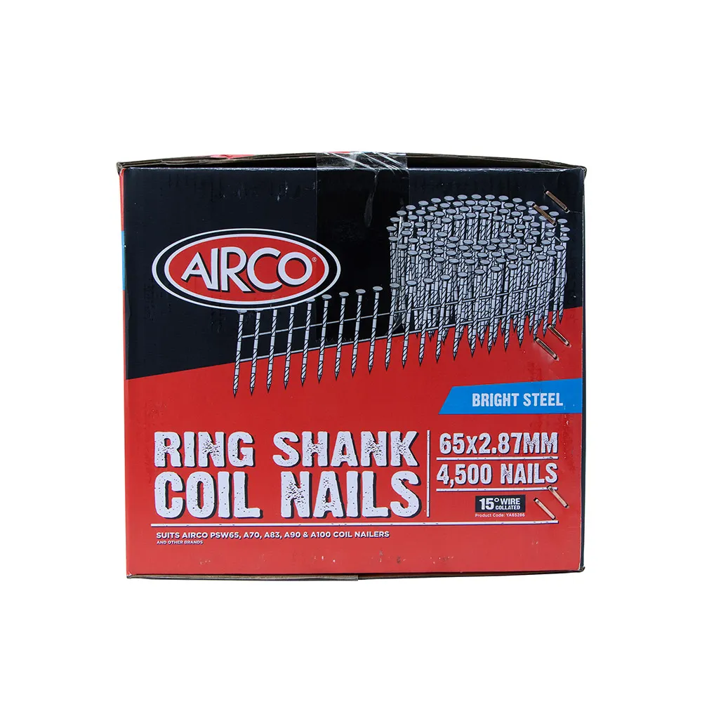 AIRCO 65 x 2.87mm 15Deg Bright Shank Coil Nail - 4500 Box YA65286
