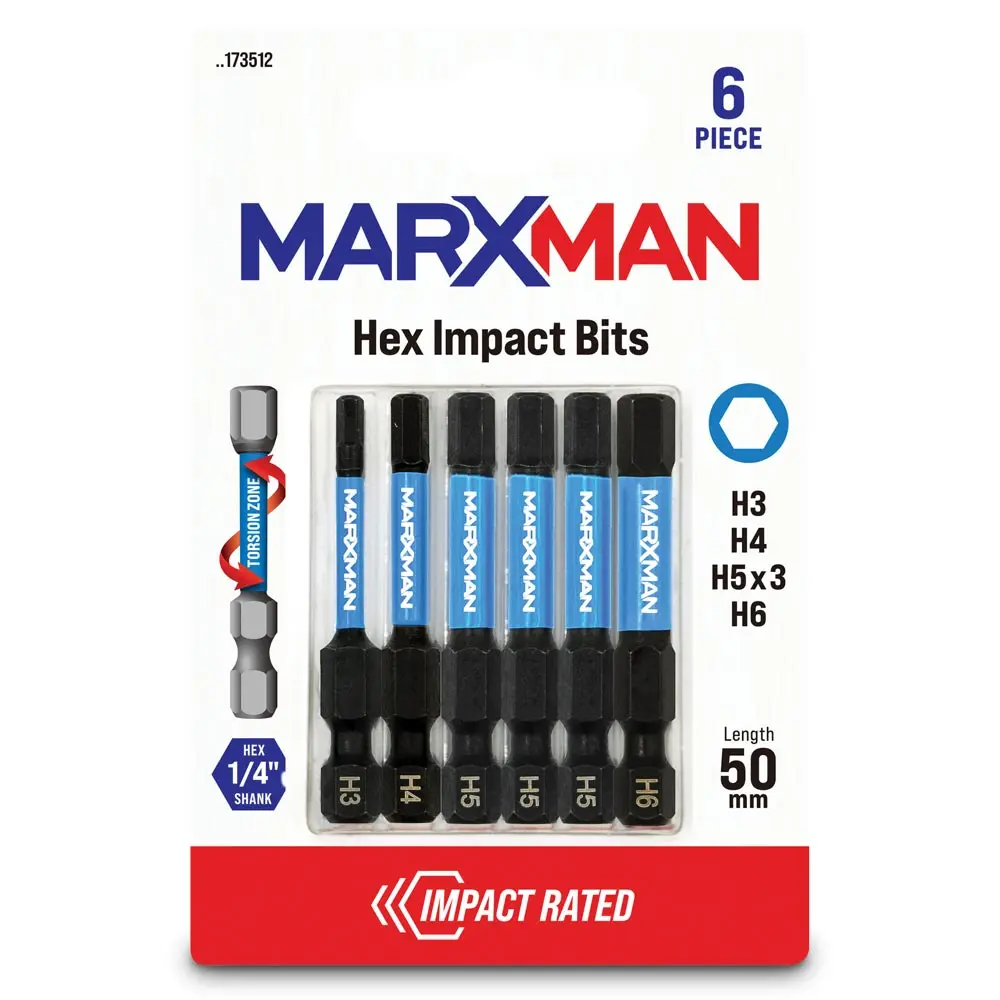 MARXMAN 3-6x50mm Hex Power Impact Screwdriver Bit - 6 Piece MSDBHM506PC