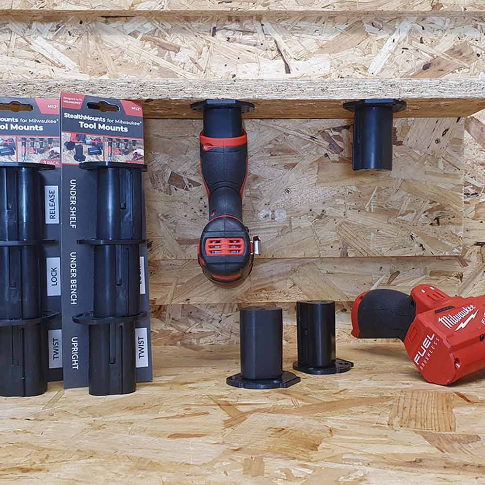 STEALTHMOUNTS 3 Piece Mount Holder for Milwaukee M12 Tools Black TM-MW12-BLK-3
