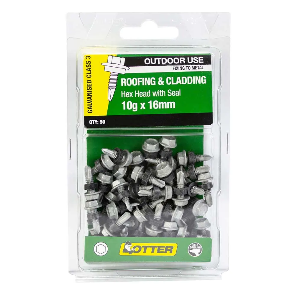 OTTER 50 Pack 10g x 16mm Hex Head Roofing Screw with Seal SLNG10162