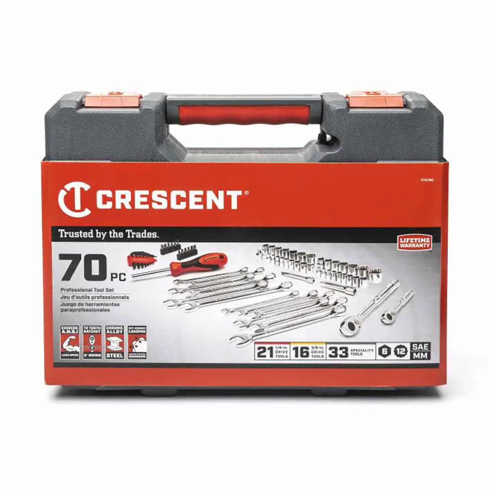 CRESCENT 1/4inch 3/8inch Drive Sae/Metric Socket & Spanner Set - 70 Piece CTK70C