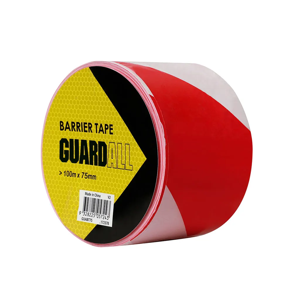 GUARDALL 100m x 75mm Red/White Stripes Barrier Tape GUABT75