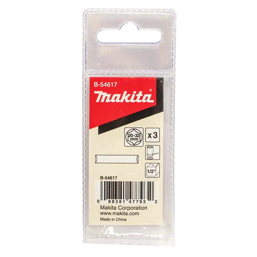 MAKITA Pin Set 1/2 Impact Socket 20mm-32mm - 3 Piece B-54617