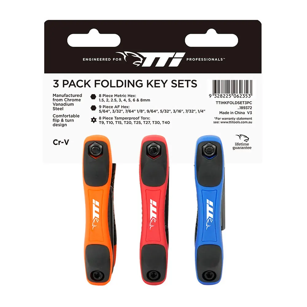 TTI 3 Pack Folding Metric/AF/ Tamperproof Torx Key Set TTIHKFOLDSET3PC