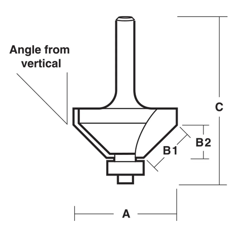 CARBITOOL Router Bit TCT 45-Degree Chamfer w.Bearing 1.3/8inch -Diameter 1/4inch -Shank T 916 B