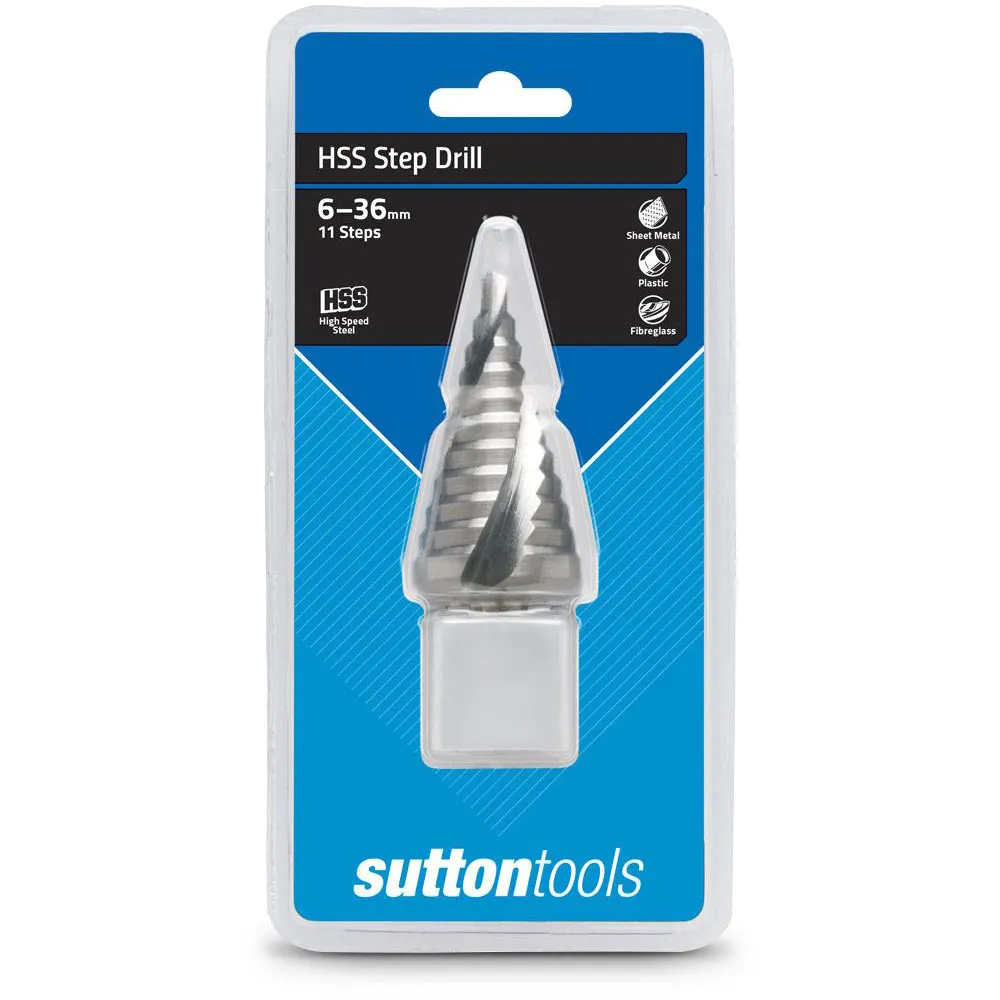 SUTTON 6-36mm 11-Step HSS Spiral Flute Step Drill Bit