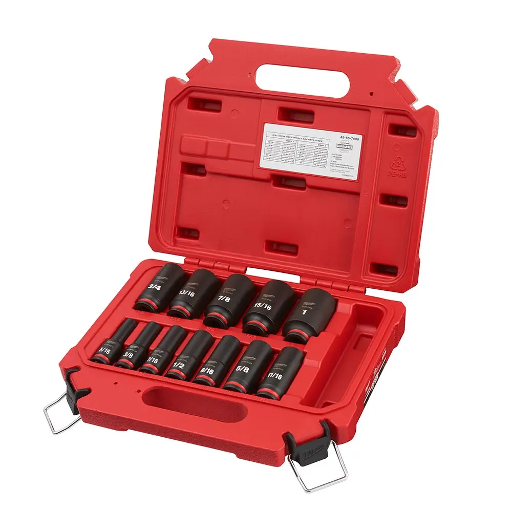 MILWAUKEE 12 Piece 3/8inch Drive 6 Point Shockwave SAE Deep Impact Socket Set 49667006