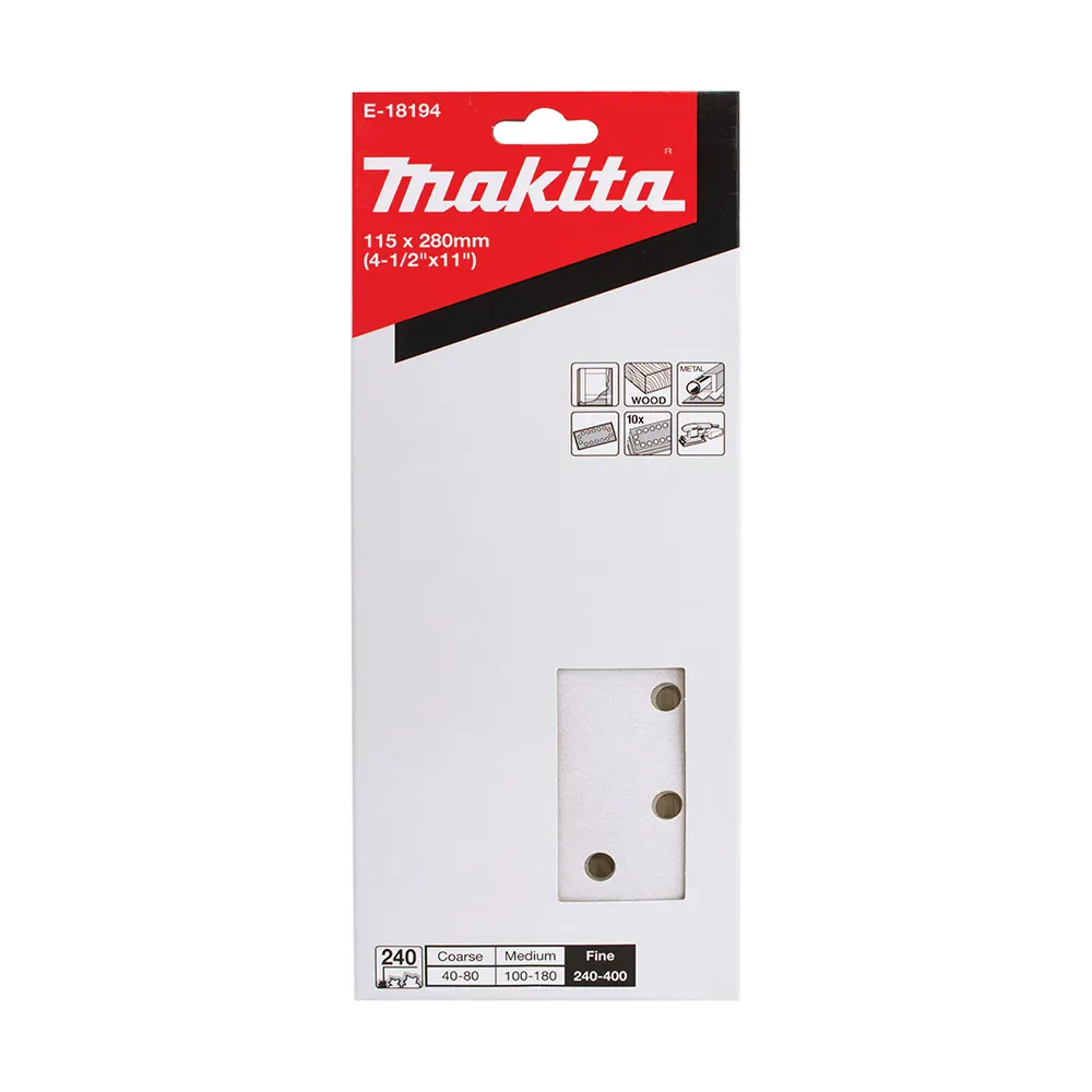MAKITA 1/2 Sheet 240 Grit Sand Paper White - 10 Piece E-18194
