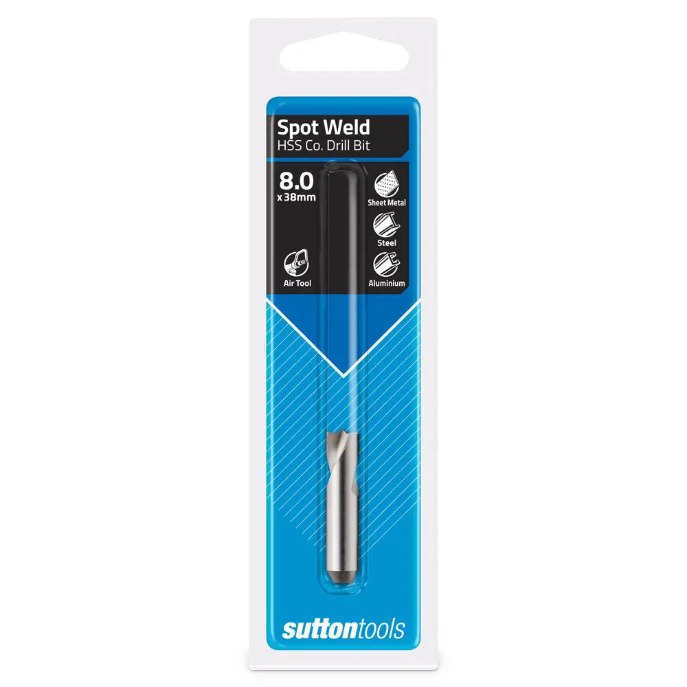 SUTTON 8.0 x 38mm HSS-Cobalt Spot Weld Dril Bit - Pneumatic Disconnectors