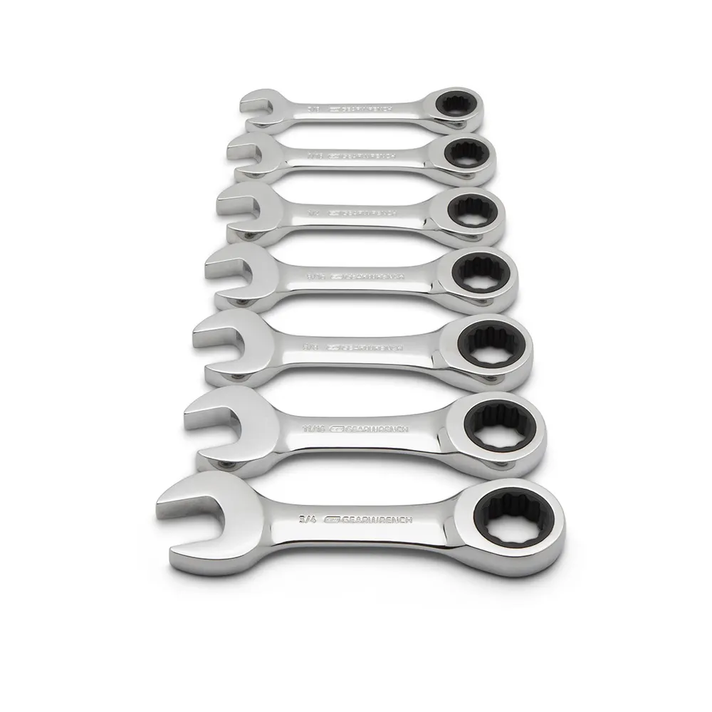 GEARWRENCH 7 Piece SAE Stubby Combination Ratcheting Wrench Set 9507D