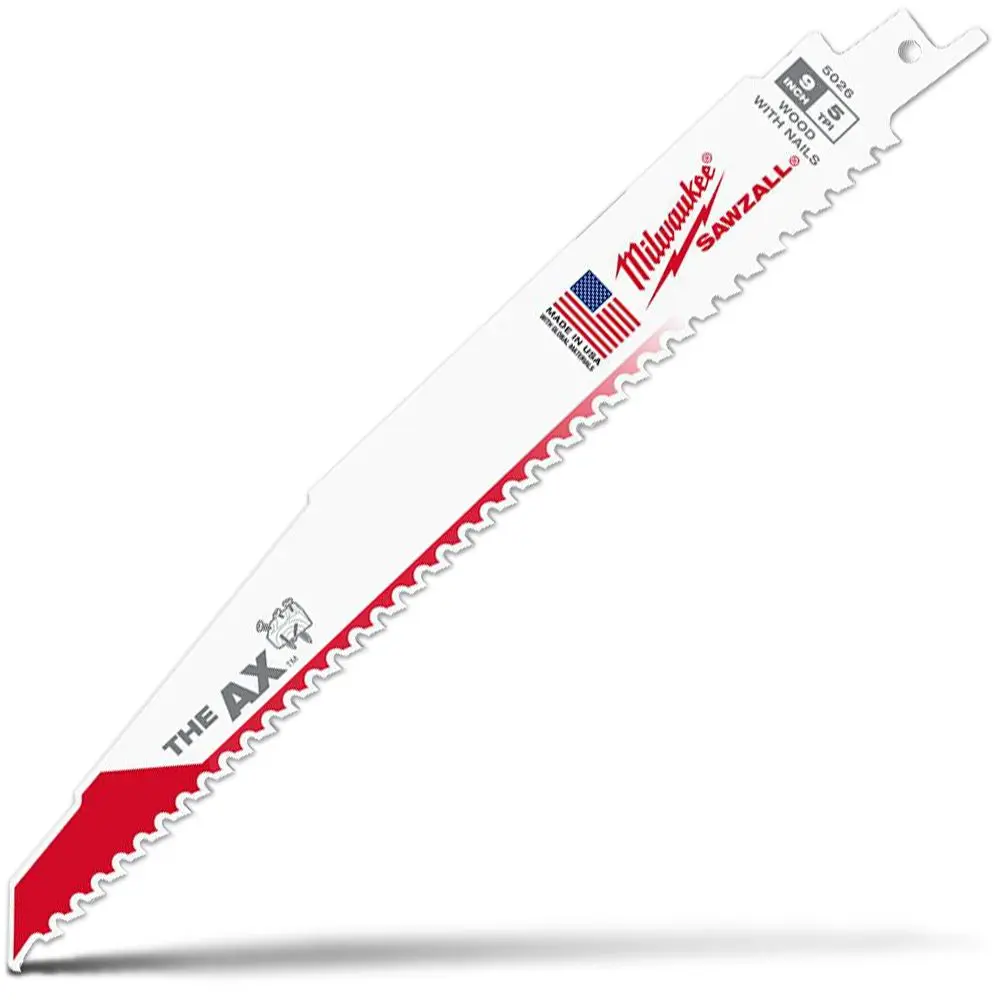 MILWAUKEE 230mm 5TPI Bi-Metal Reciprocating Saw Blade for Wood/Nail Demolition - THE AX - 5 Piece 48005026