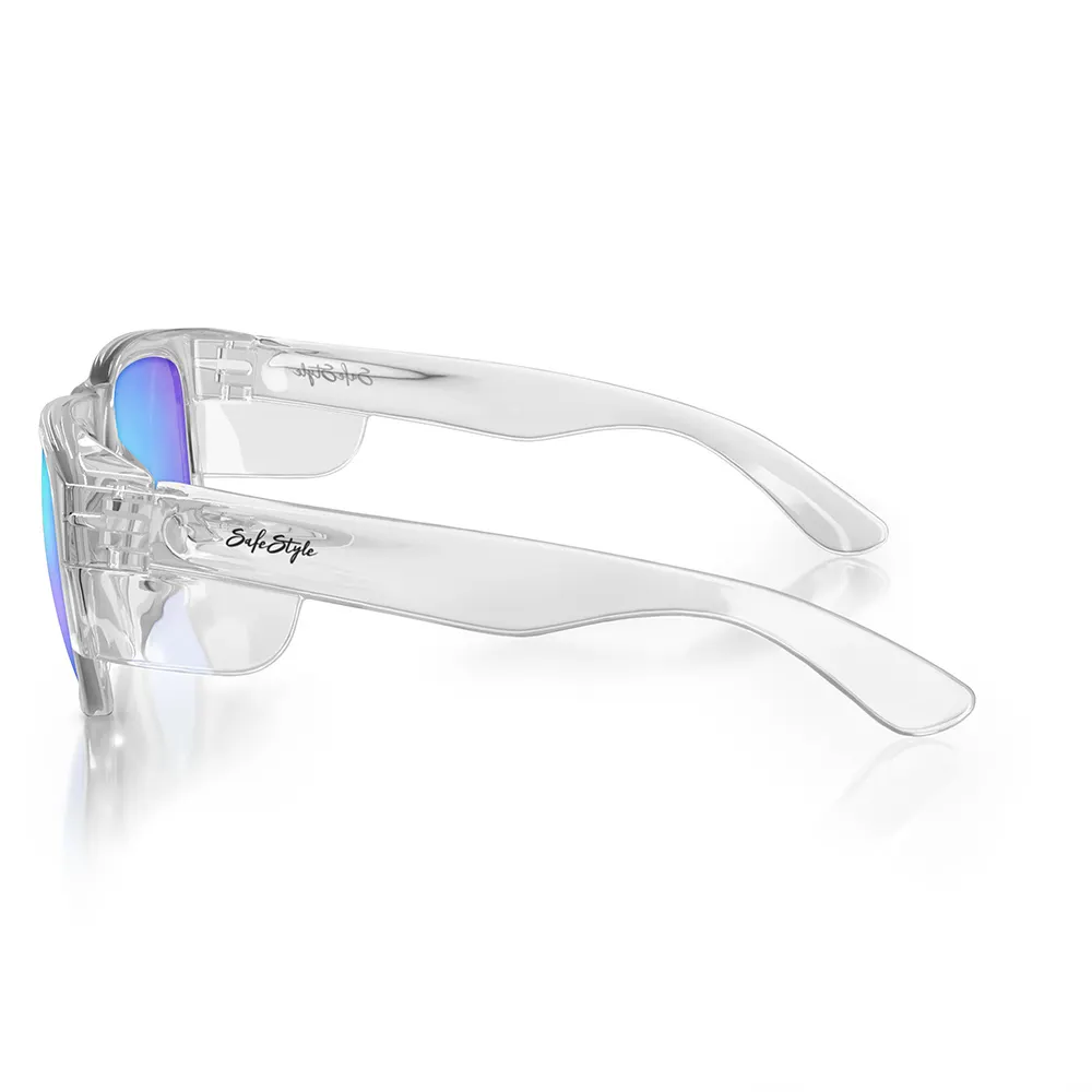 SAFESTYLE Fusions Clear Frame Mirror Blue Polarised Lens UV400 FCBP100
