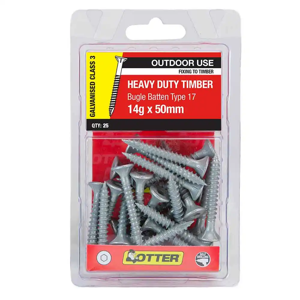 OTTER 25 Pack 14g x 50mm Batten Bugle Screw T17 Galv BBEG14501