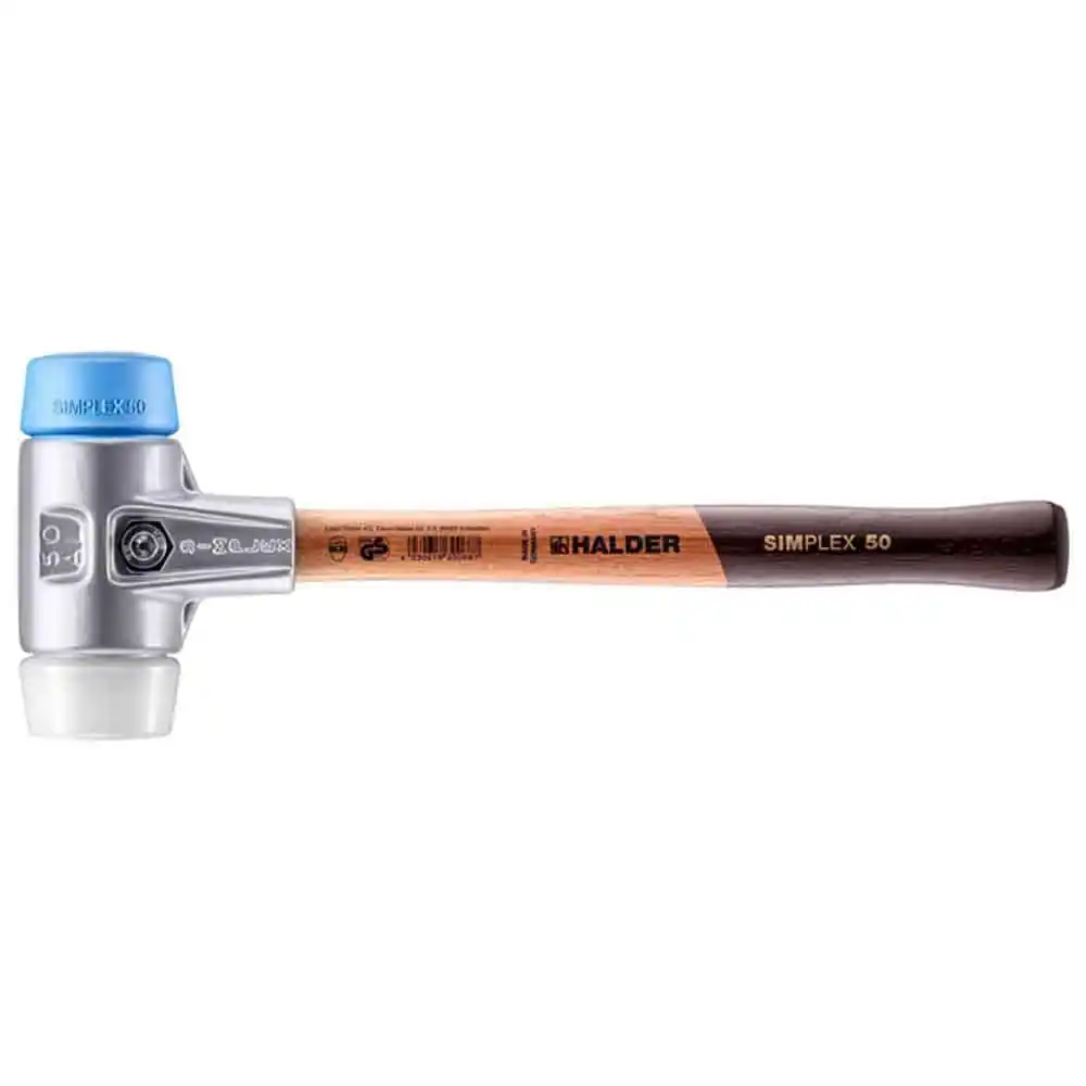 HALDER 50mm 515g Rubber Mallet TPE/Superplastic Tips Wood Handle 3117.05