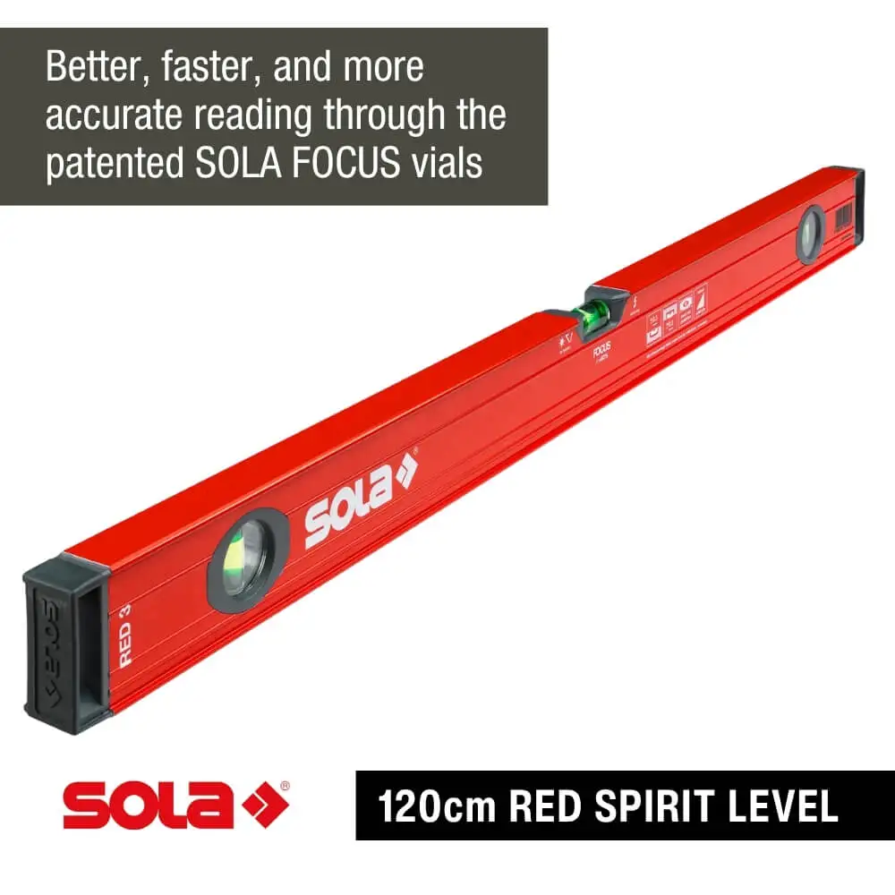 SOLA 1200mm 3 Vials Spirit Level Box - Red 01215401
