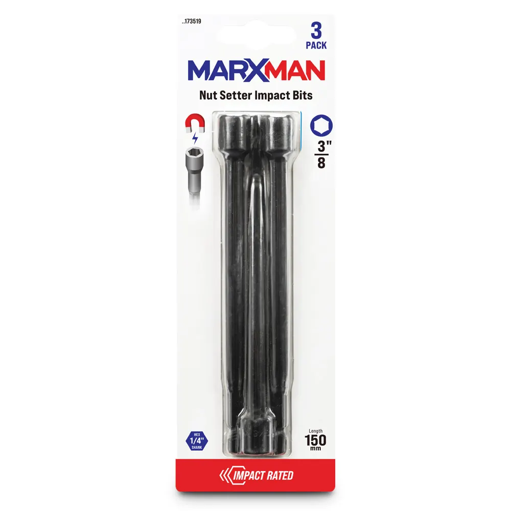 MARXMAN 3/8x150mm Magnetic Power Impact Nutsetter Bit - 3 Piece MN381503PC