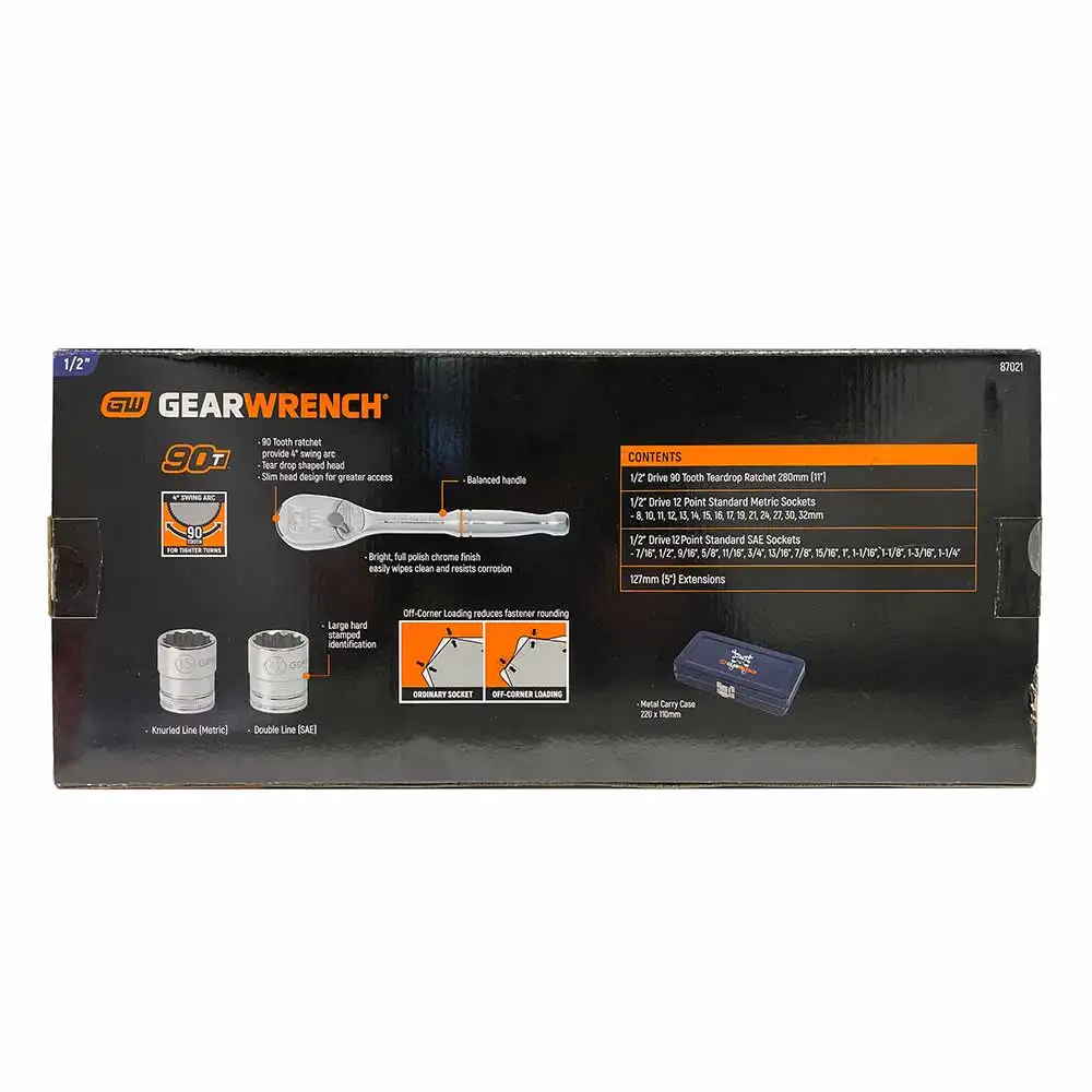 GEARWRENCH 1/2inch Drive Metric & SAE Socket Set - 31 Piece 87021