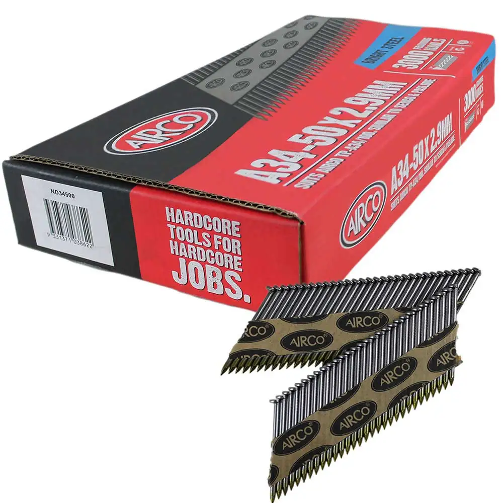 AIRCO 34° Bright Steel Framing Nails - 50mm Box of 3000 ND34500