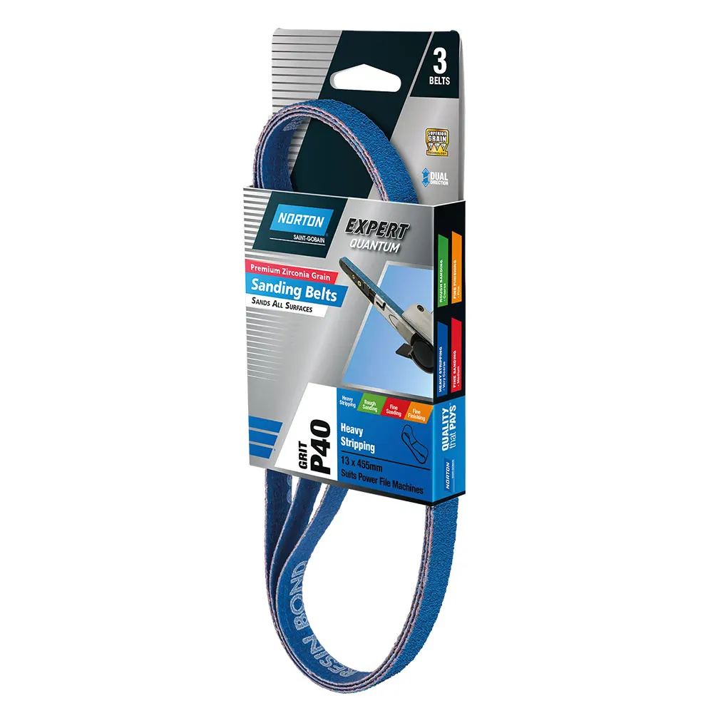 NORTON 13 x 455mm 40-Grit Zirconia Powerfile Belt - 3 Piece