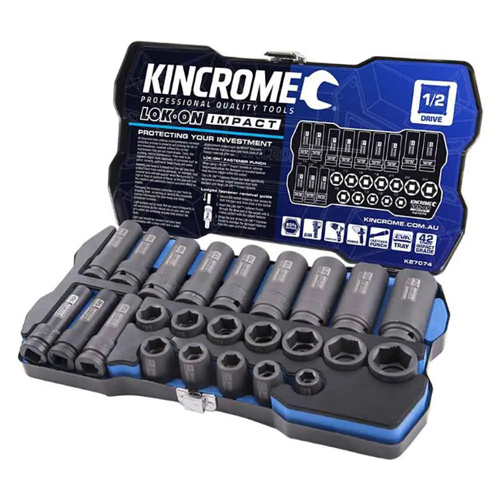 KINCROME LOK-ON Impact 1/2" Drive Socket Set Deep/Standard Metric 12 Piece K27074