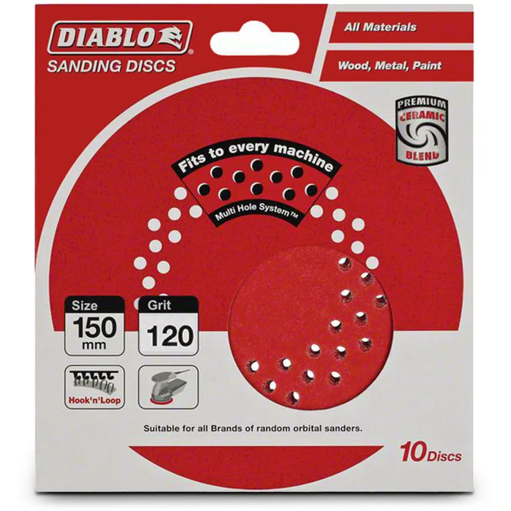 DIABLO 150mm 120-Grit Multi-Hole Hook & Loop Sanding Disc - 10 Piece 2608603277