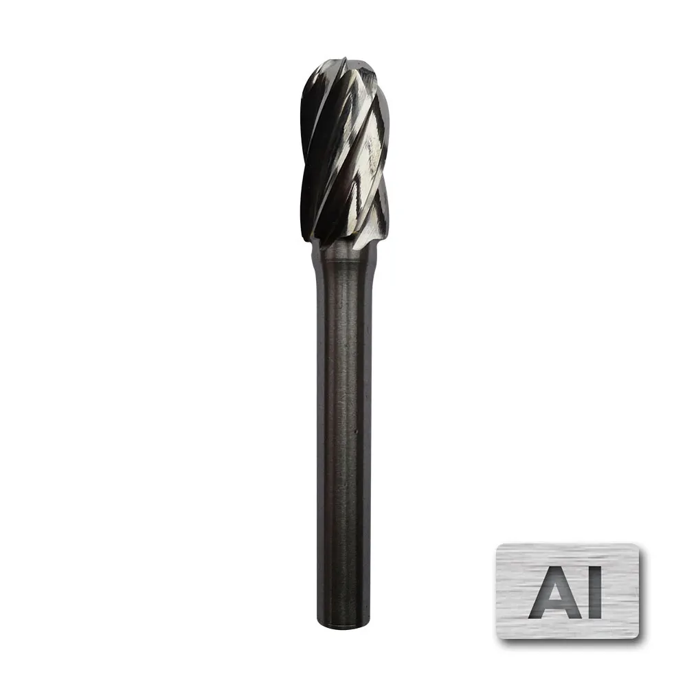 JOSCO 10 x 20mm 1/4inch Shank Ball-Nosed Cylinder Aluminium Cut Carbide Burr