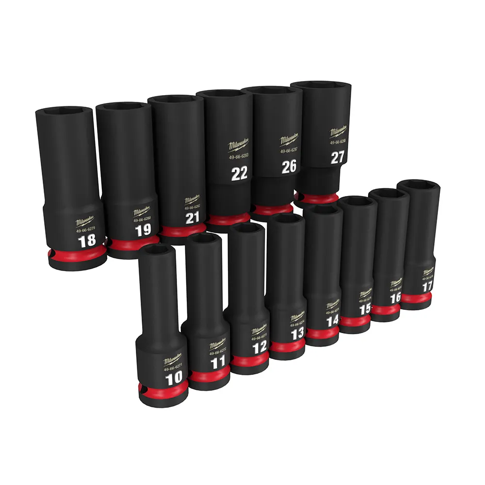 MILWAUKEE 14 Piece 1/2inch Drive 6 Point Shockwave Metric Deep Impact Socket Set 49667014