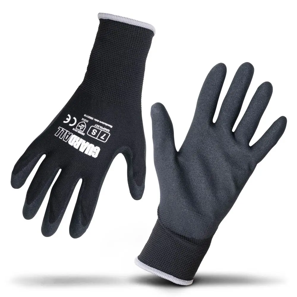 GUARDALL General Purpose Dipped Palm Grip Glove Black GAGPGLSZ7