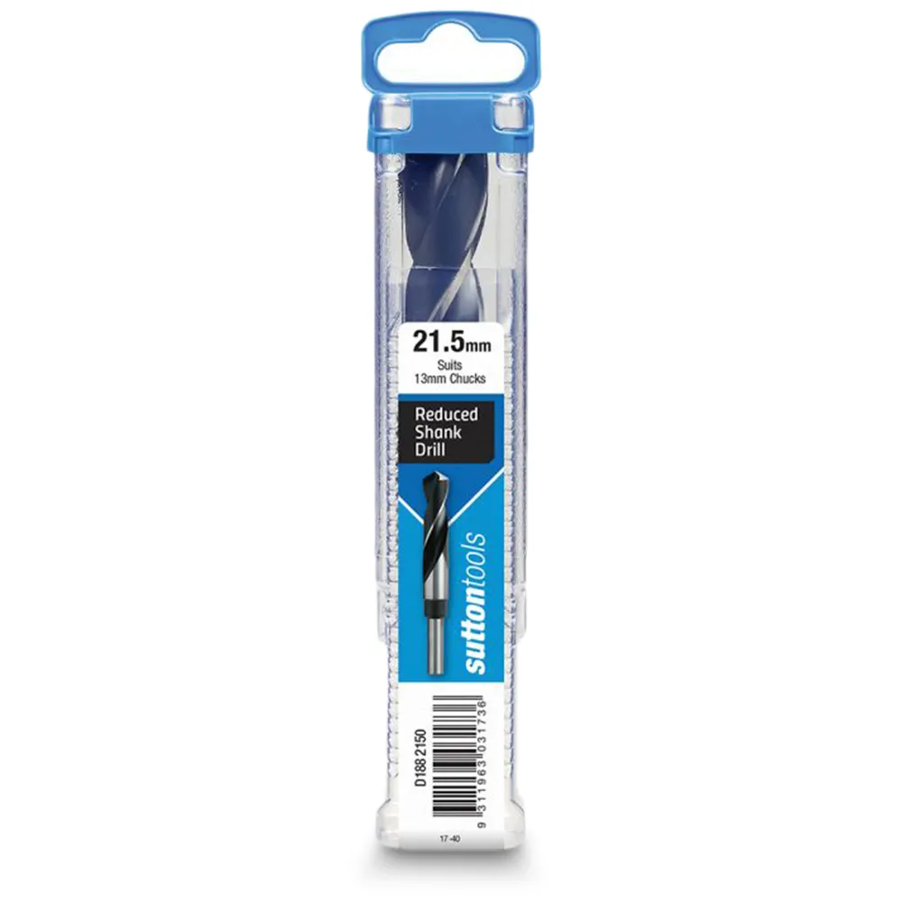 SUTTON 21.5 x 152mm 12.5mm Reduced Shank HSS Metal Drill Bit