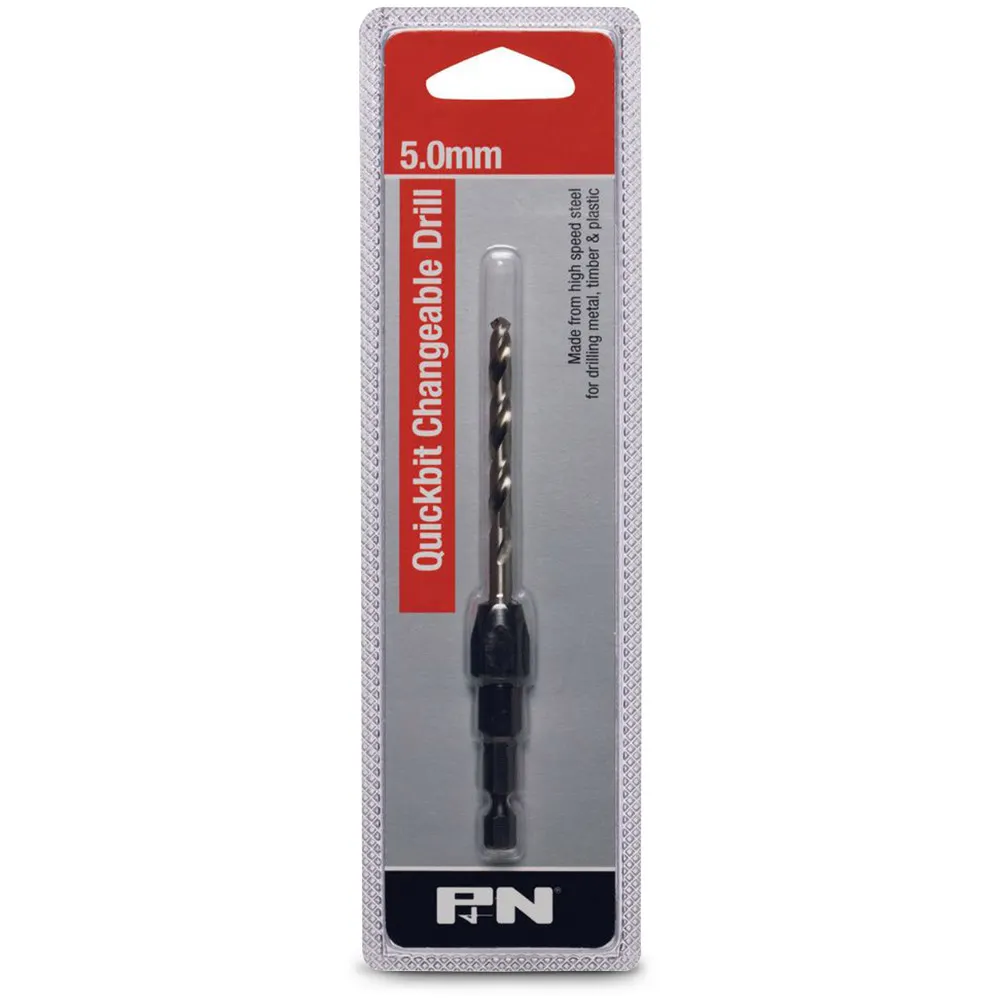 P&N QUICKBITS 5.0mm HSS Jobber Drill Bit & 1/4-Hex Quick-Change Adaptor