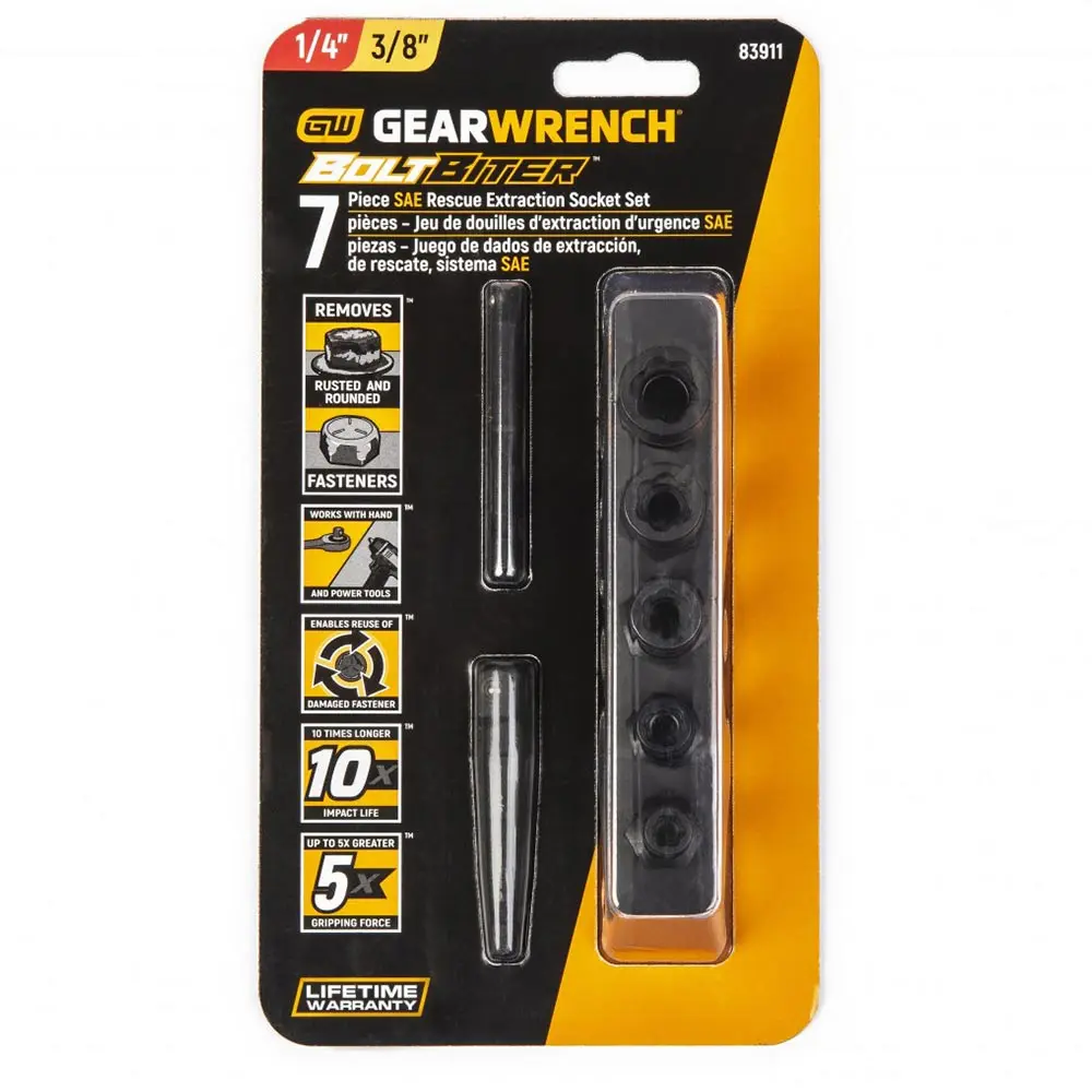 GEARWRENCH 1/4inch & 3/8inch Drive SAE Bolt Biter Impact Extraction Socket Set - 7 Piece 83911
