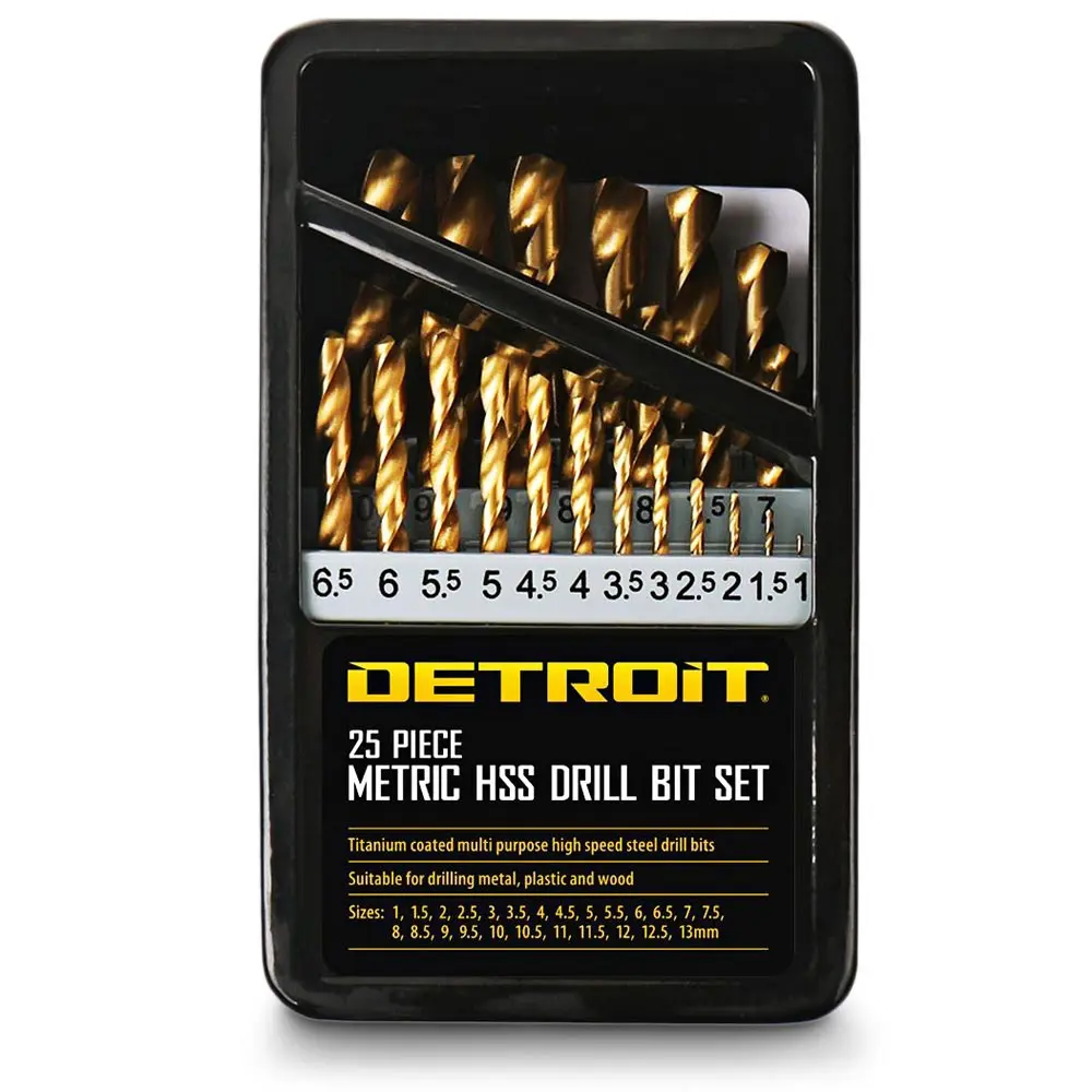 DETROIT 1-13mm Metric HSS-TiN Jobber Drill Bit Set - 25 Piece