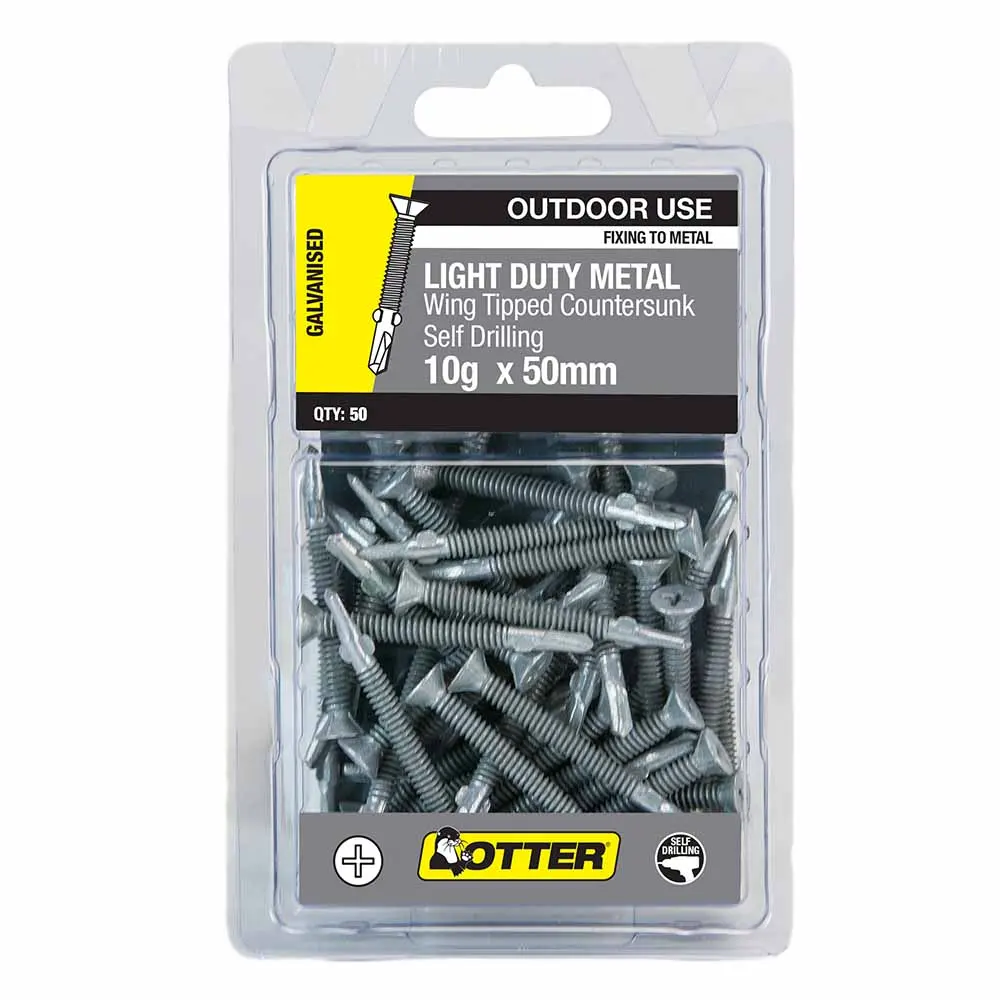 OTTER 50 Pack 10g x 50mm Flat Wing Metal Screw Galv SLWG10502