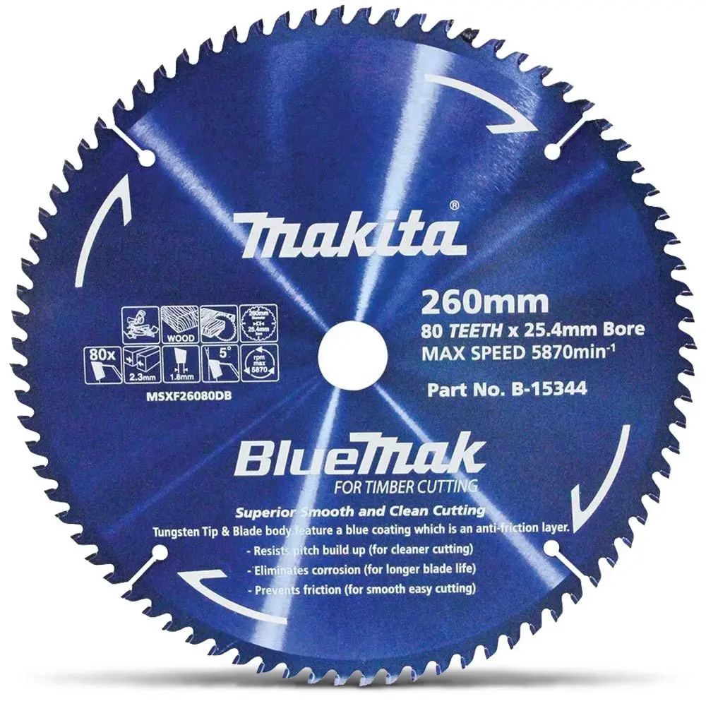 MAKITA 260mm 80T TCT Circular Saw Blade for Wood Cutting - Mitre Saws - BLUEMAK