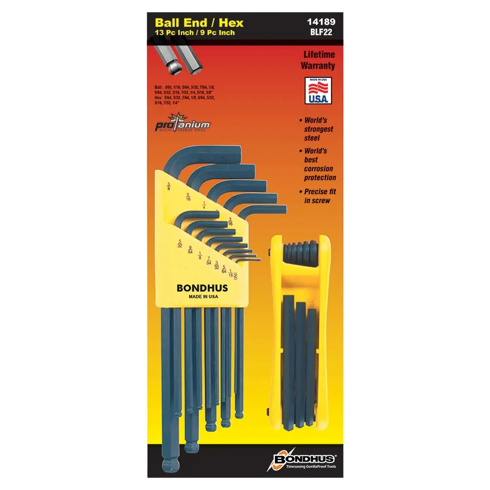 BONDHUS 22 Pce Ball End L-Wrench Hex In Fold-Up BD14189