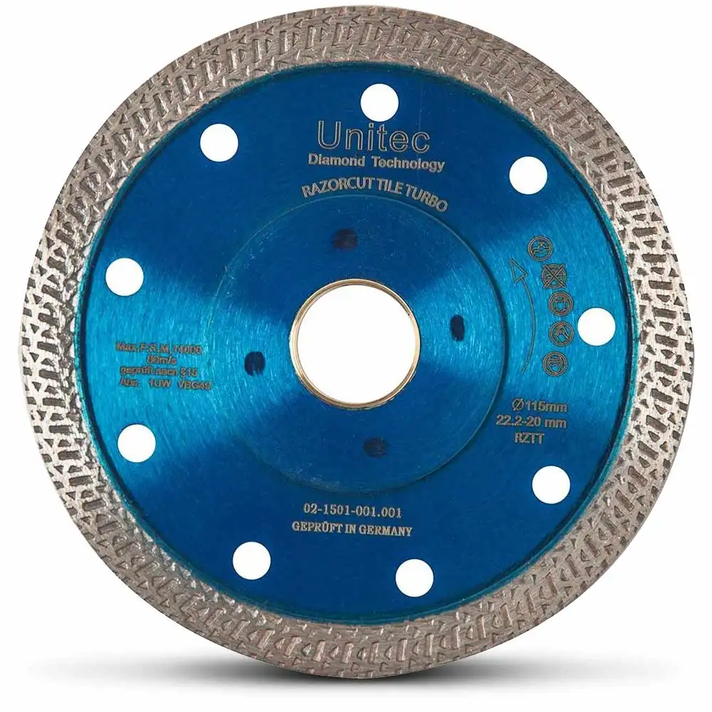 UNITEC 115mm Turbo Continuous Rim Diamond Blade for Ceramic Cutting - RAZORCUT-TILE U-45RZTT