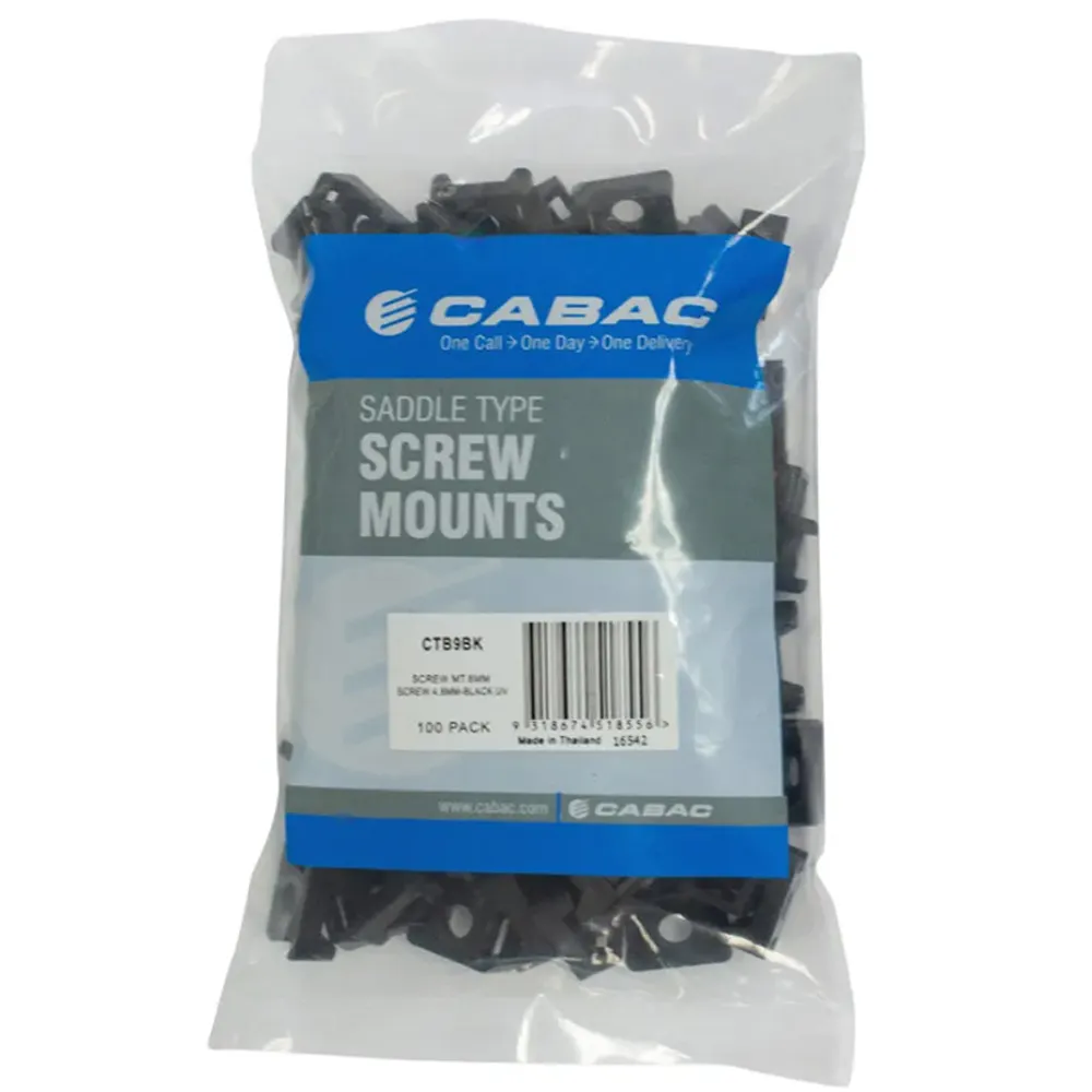 CABAC 9mm Black UV Screw Mount Cable Tie - 100 Piece CTB9BK