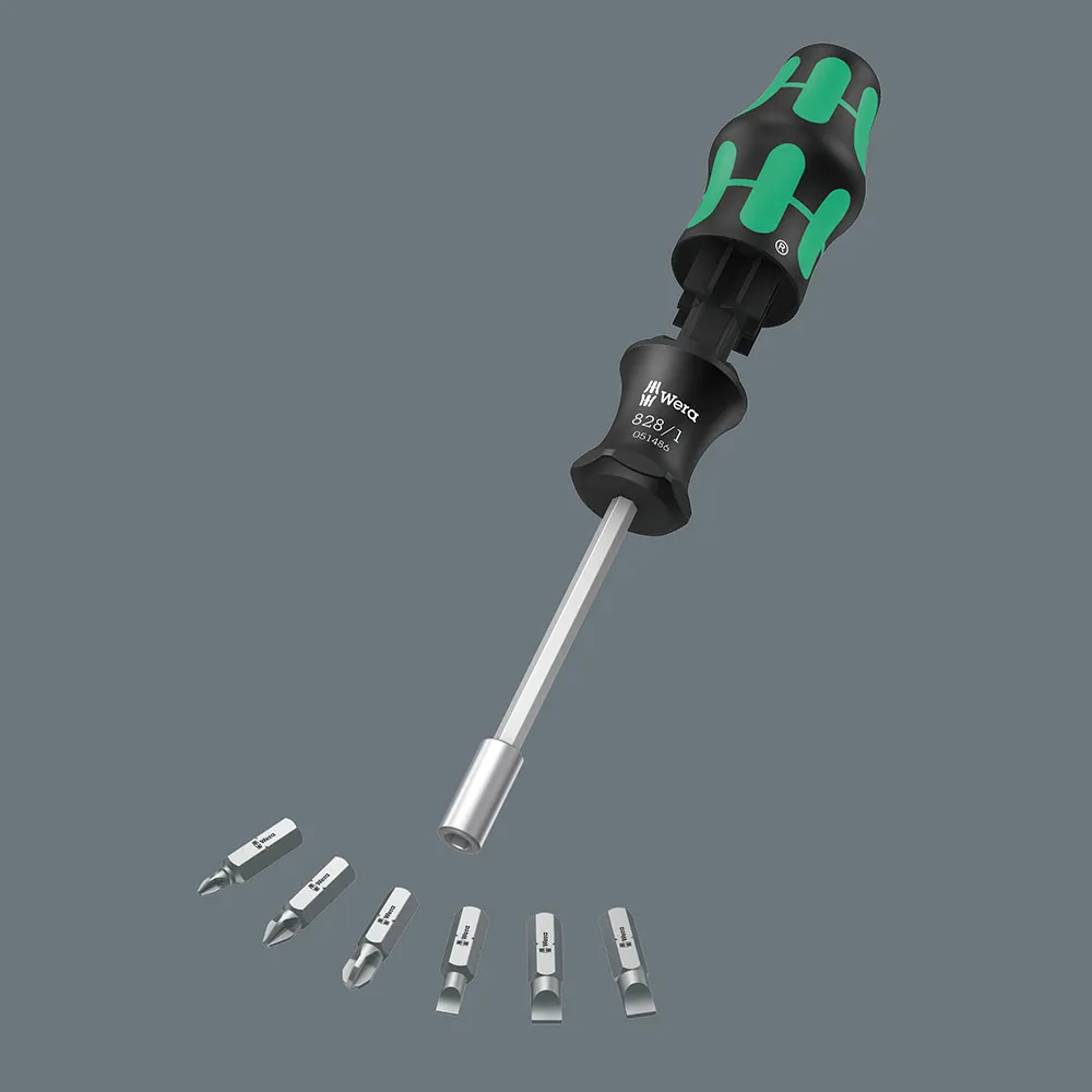 WERA 1/4" 6 Bits Screwdriver Set 7 Piece, Kraftform Kompakt 27 Set 2 WER051511
