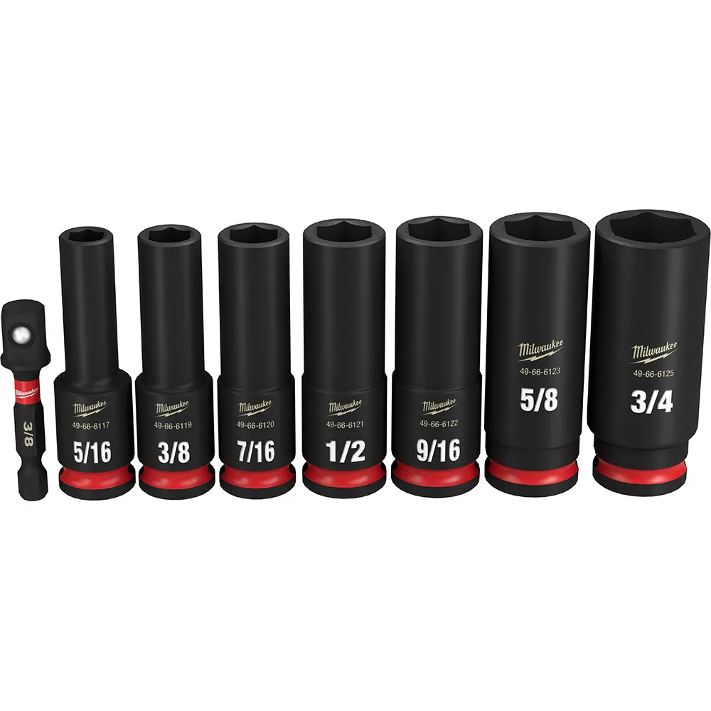 MILWAUKEE 8 Piece 3/8inch Drive 6 Point Shockwae SAE Deep Impact Socket Set 49667024